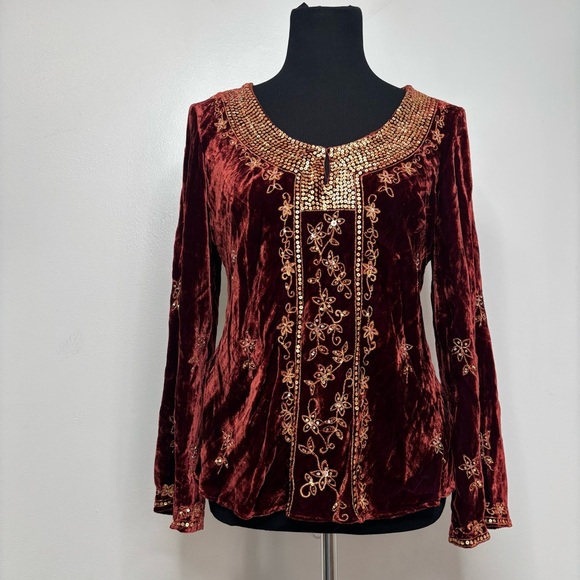 ECI Tops - Eci New York Velvet Sequin Embellished Top Size 8 Wine Boho